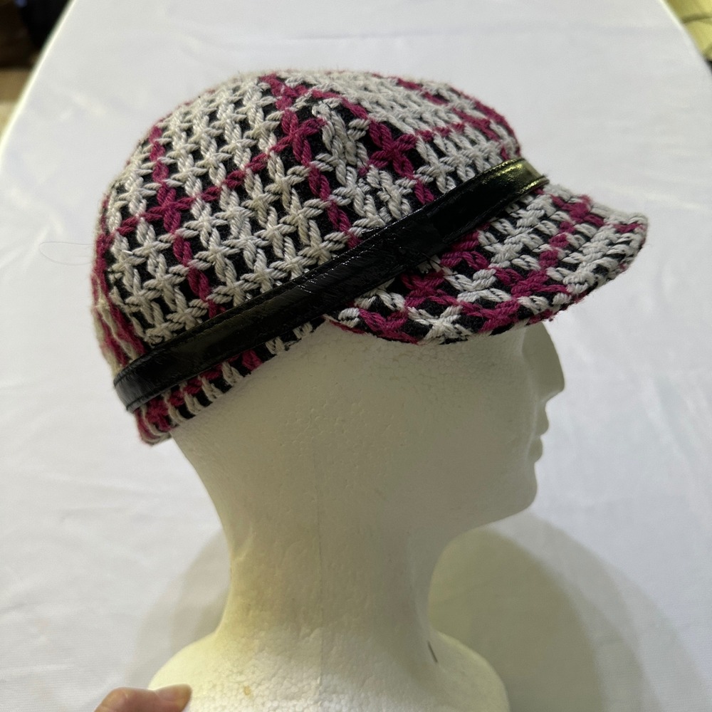 Scala Pronto Newsboy Cap OS Pink Black White Knit Hat Y2K Preppy Retro Academia